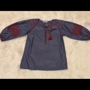 Cute Denim top: Red embroidery detail Girls Size 6